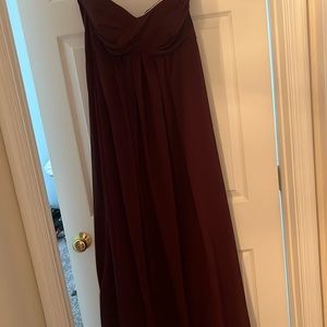 Bill Levkoff wine colored strapless chiffon bridesmaid dress